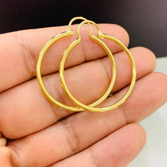 14K Gold Filled Endless Hoop Earrings with Diamond Cut Design for Womens 1.5x1.3 - Picture 3 of 6